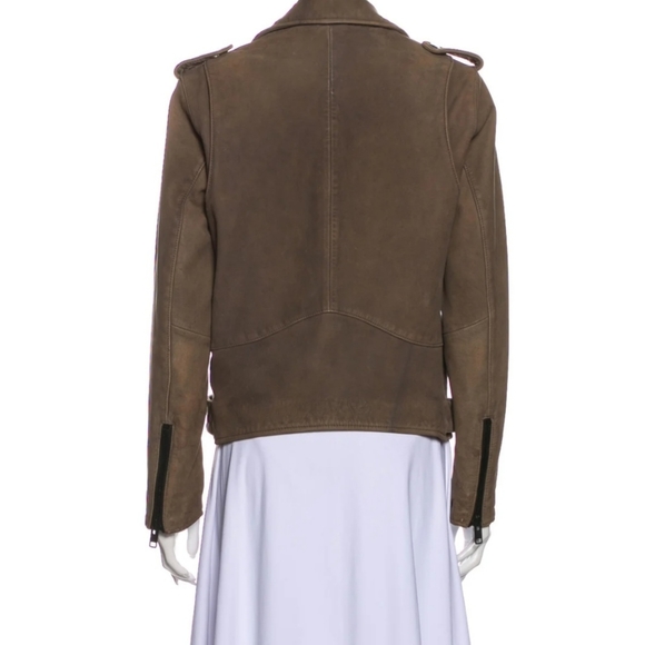 Current/Elliott goat genuine leather biker brown taupe motorcycle jacket - Picture 3 of 5